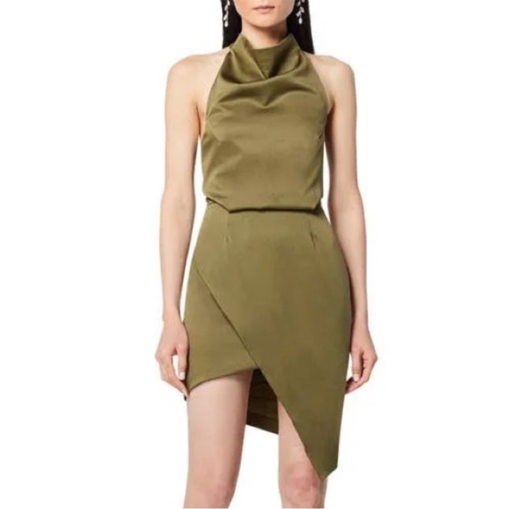 Elliatt Camo Asymmetrical Olive Green Elegant Dress